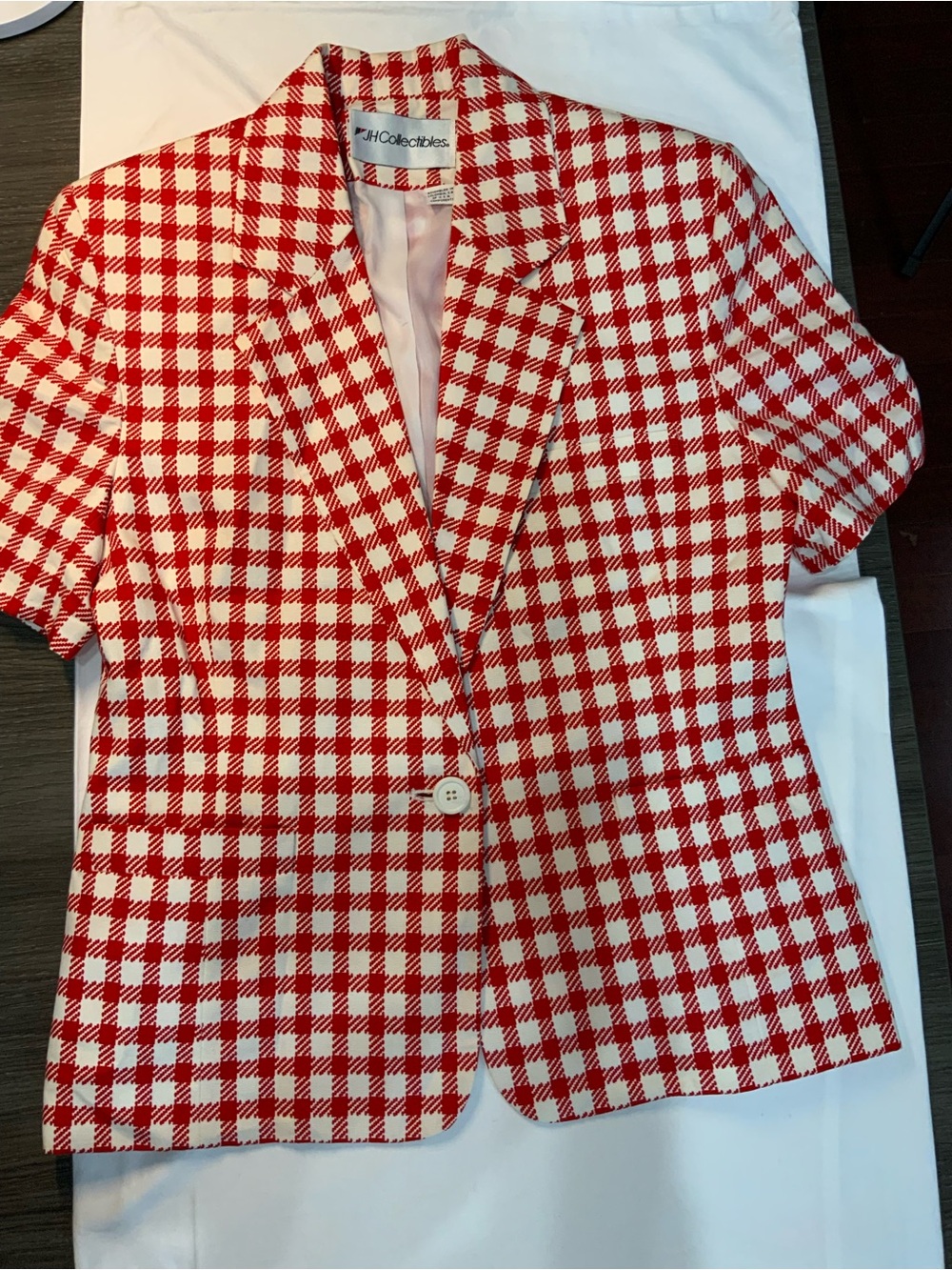 JH Collectibles Vintage Red and White Gingham Short Sleeve Blazer-Style Top